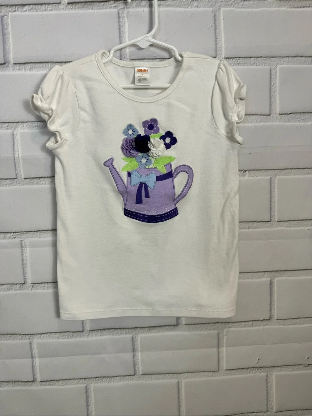 Gymboree Girls White Floral Watering Can Appliqué Tee Size 8 Garden Cottage